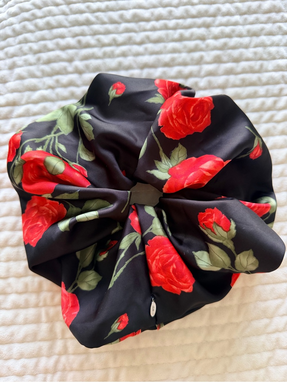 Magda Butrym Black Satin Scrunchie with Red Rose Print
